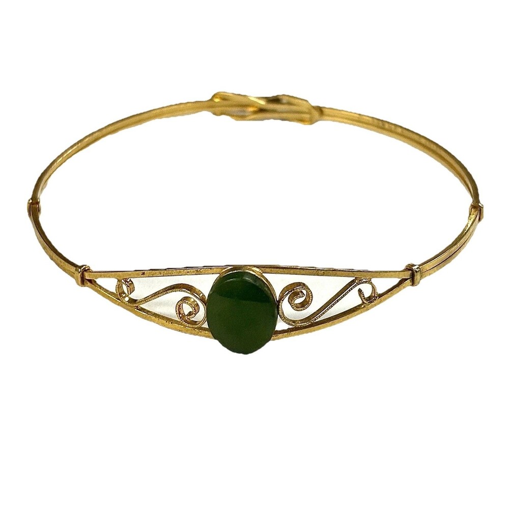 VTG 14k Gold Filled Adjustable Child Bangle Bracelet Kiddie Kraft Green Stone